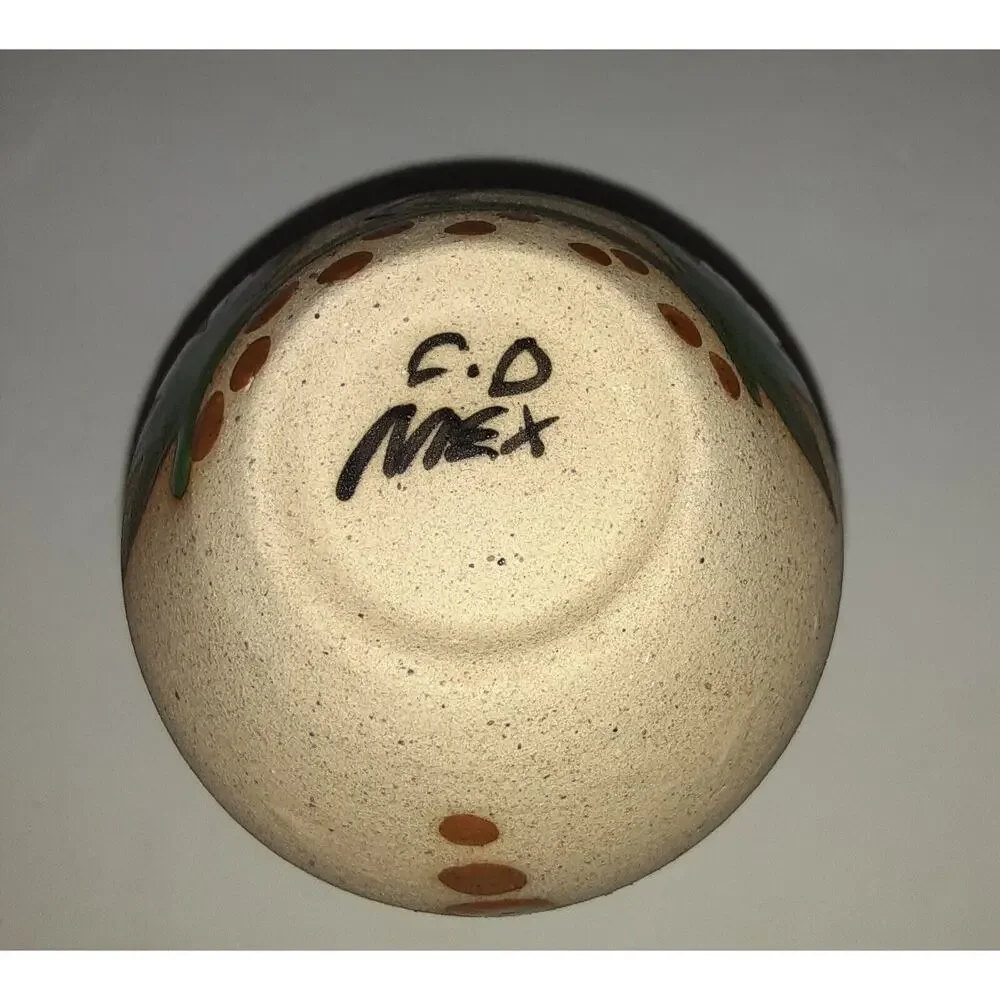 Mexican Tribal Stoneware mini Vase Signed Tonala Lovers